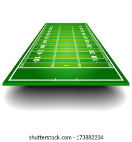 Detailed Illustration Of An American Football Field With Perspective, Eps10 Vector