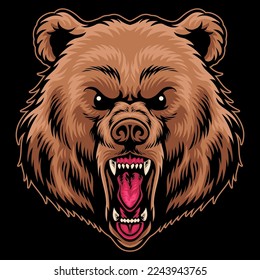 detailed illustration of angry bear head