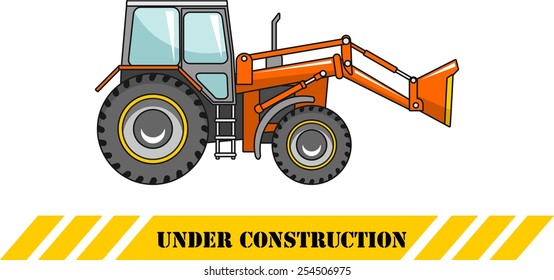 Detailed illustration of backhoe loader, heavy equipment and machinery