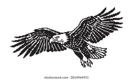 A detailed illustration of a bald eagle in mid-flight, showcasing its powerful wings and keen gaze.