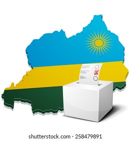 detailed illustration of a ballot box in front of a map of Rwanda, eps10 vector