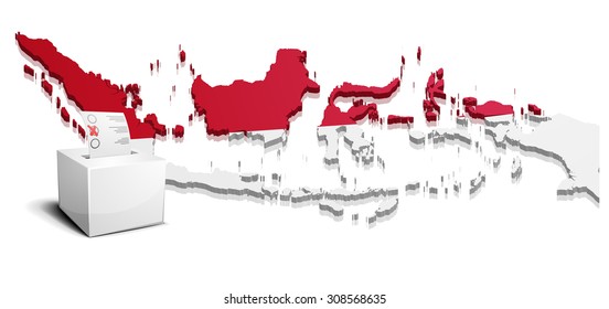 detailed illustration of a ballot box in front of a map of Indonesia, eps10 vector