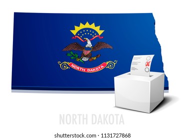 detailed illustration of a ballotbox in front of a map of North Dakota, eps10 vector