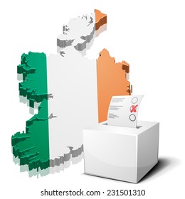 detailed illustration of a ballotbox in front of a map of Ireland, eps10 vector