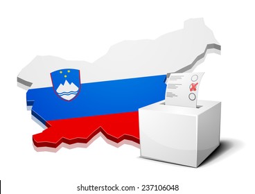 ilustración detallada de una urna de votación frente a un mapa de Eslovenia, vector eps10