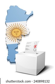 detailed illustration of a ballotbox in front of a map of Argentina, eps10 vector