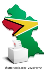 detailed illustration of a ballotbox in front of a map of Guyana, eps10 vector