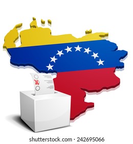 detailed illustration of a ballotbox in front of a map of Venezuela, eps10 vector