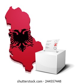 detailed illustration of a ballotbox in front of a map of Albania, eps10 vector
