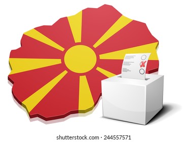 detailed illustration of a ballotbox in front of a map of Macedonia, eps10 vector