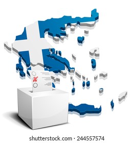 detailed illustration of a ballotbox in front of a map of greece, eps10 vector