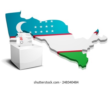 detaillierte Abbildung eines Wahlzettels vor einer Karte von Usbekistan, eps10 Vektor