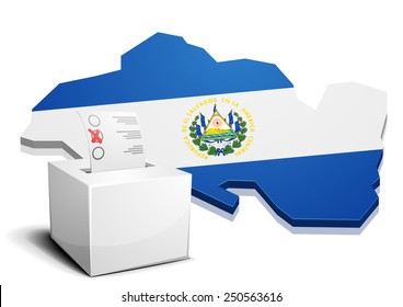 detailed illustration of a ballotbox in front of a map of El Salvador, eps10 vector