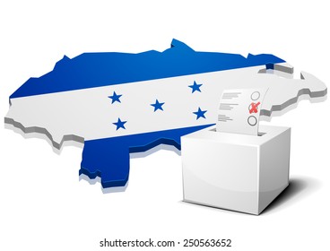 detailed illustration of a ballotbox in front of a map of Honduras, eps10 vector