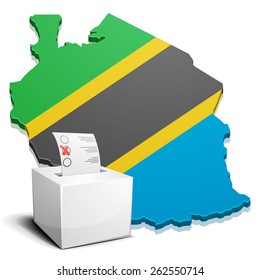 detailed illustration of a ballotbox in front of a map of Tanzania, eps10 vector