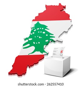 detailed illustration of a ballotbox in front of a map of Lebanon, eps10 vector