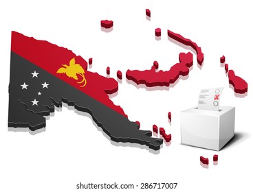 detailed illustration of a ballotbox in front of a map of Papua New Guinea, eps10 vector