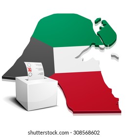 detailed illustration of a ballotbox in front of a map of Kuwait, eps10 vector