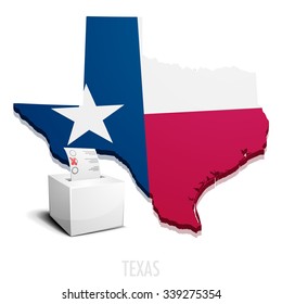 detailed illustration of a ballotbox in front of a map of Texas, eps10 vector