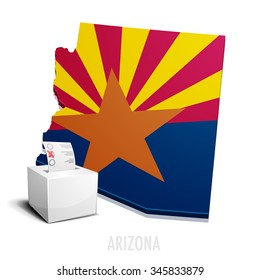 detailed illustration of a ballotbox in front of a map of Arizona, eps10 vector