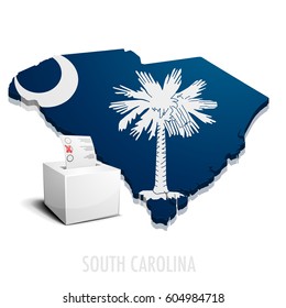 detailed illustration of a ballotbox in front of a map of South Carolina with flag, eps10 vector