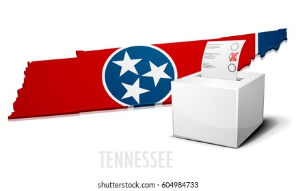 ilustración detallada de una urna de votación frente a un mapa de Tennessee, vector eps10