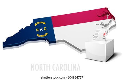 detailed illustration of a ballotbox in front of a map of North Carolina, eps10 vector