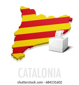 ilustración detallada de una urna de votación frente a un mapa de Cataluña, vector eps10