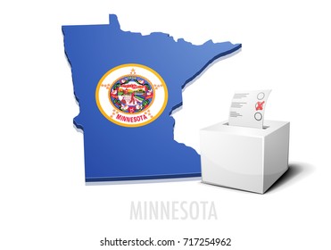 ilustración detallada de una urna de votación frente a un mapa de Minnesota, vector eps10
