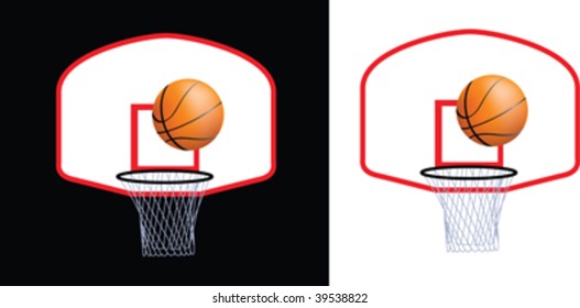 Detailed illustration of a basketball hoop and ball