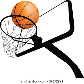 Detailed illustration of a basketball hoop and ball