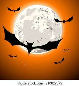 detailed illustration of bats in front of a full moon, eps10 vector