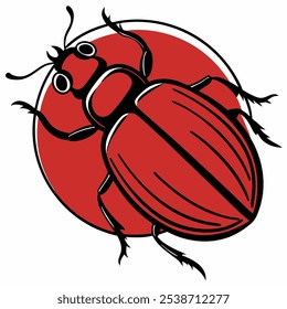 A detailed illustration of a beetle with black lines on a red background, perfect for adding a touch of nature and whimsy to your designs.