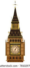 A detailed illustration of the Big Ben clock face and roof.
