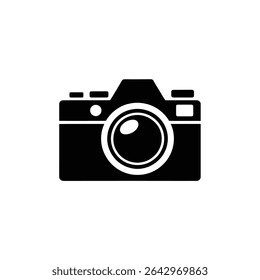 A detailed illustration of a black photographic camera, symbolizing photography, professional equipment, and content creation for photography enthusiasts and visual storytelling.