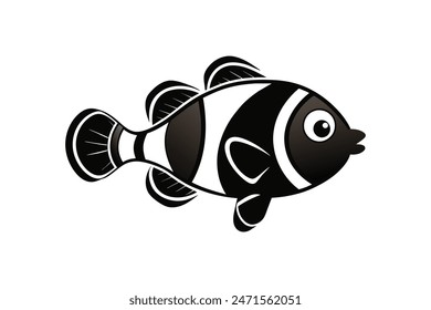 Detailed illustration of a black vector art silhouette portraying a clownfish, intricately capturing its form and essence.