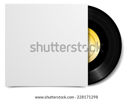 detailed illustration of a black vinyl record with blank cover case, eps10 vector