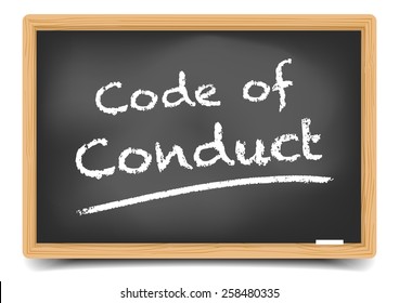 Detailed Illustration Of A Blackboard With Code Of Conduct Text, Eps10 Vector, Gradient Mesh Included