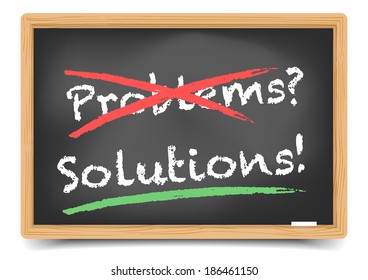 detailed illustration of a blackboard with crossed "problems" and "solution"-writing on it, eps10 vector, gradient mesh included
