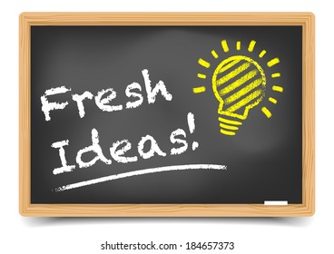 detailed illustration of a blackboard with "fresh ideas"-writing on it, eps10 vector, gradient mesh included