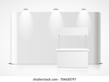 detailed illustration of a blank exhibition wall with booth in front, eps10 vector