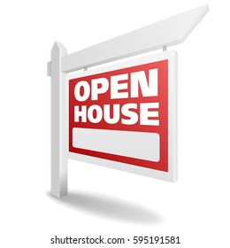 detailed illustration of a blank white open house real estate sign, eps10 vector