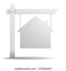 Detailed Illustration Of A Blank White Real Estate Sign In Shape Of A House, Eps10 Vector