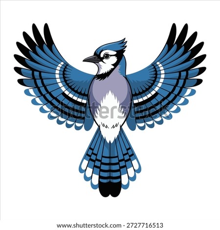 A detailed illustration of a blue jay in mid-flight, showcasing its striking blue plumage.