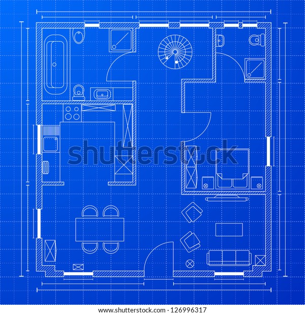 Detailed Illustration Blueprint Floorplan Eps 10 Stock Vector (Royalty ...