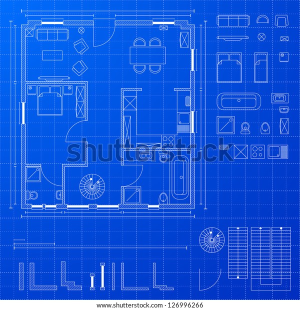 Detailed Illustration Blueprint Floorplan Various Design Stock Vector ...