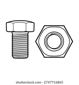 Detailed illustration of a bolt and nut hardware fasteners engineering drawing technical design