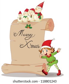 detailed illustration of a boy and a snowman on a white background