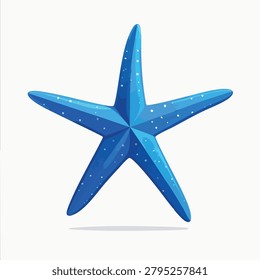 A detailed illustration of a bright blue five-pointed starfish featuring white speckled texture on its surface isolated on a white background