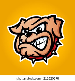 Detailed illustration of bulldog head with angry face emotion, good for team sport school college logos, vector